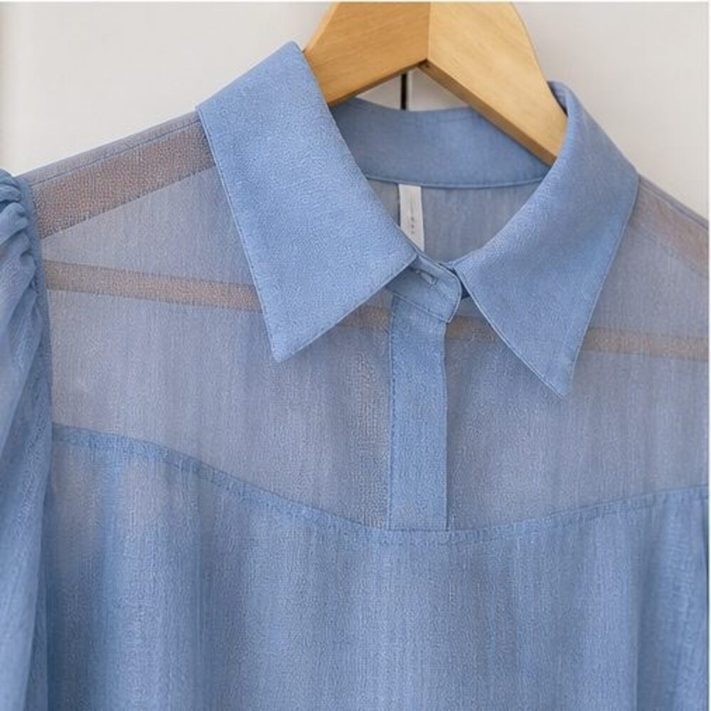 Blue Ruffle Blouse - Picture 4 of 6